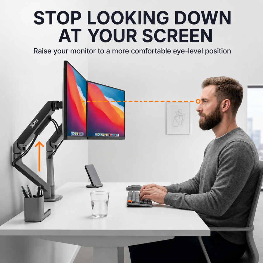 3IDEE Flexi-Lite Dual Monitor Arm - 2 Monitors - [17-32" / up to 9kg per arm] - Stepless Height Adjustment
